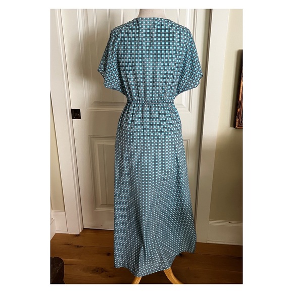 Michael Kors Teal Geometric Checked Maxi Slit Side Dress XS - Picture 7 of 16